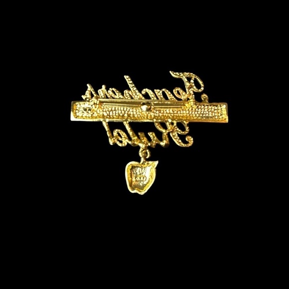 Teachers Rule Gold Tone Brooch with a Ruler and a Apple Charm Pin - Picture 5 of 11